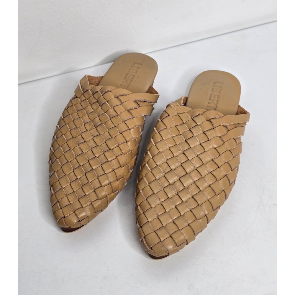 Liberte Tulum Mules Womens 6 Leather Woven Slip On Minimalist Casual Slight Heel
